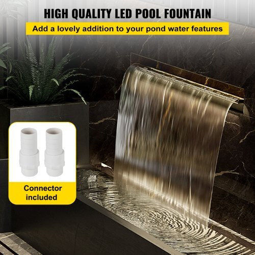 Vevor Pool Waterfall with Multicolor LED Lighting made of Stainless Steel 59.944x11.43x7.874cm