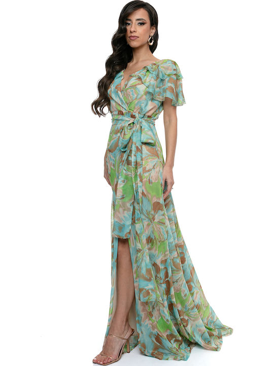 Summer Maxi Dress for Wedding / Baptism Satin Green