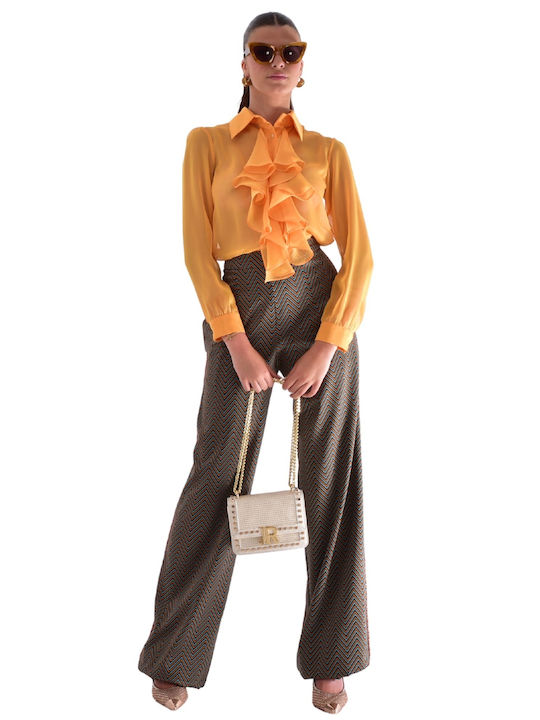 Damen Hoch tailliert Stoff Hose