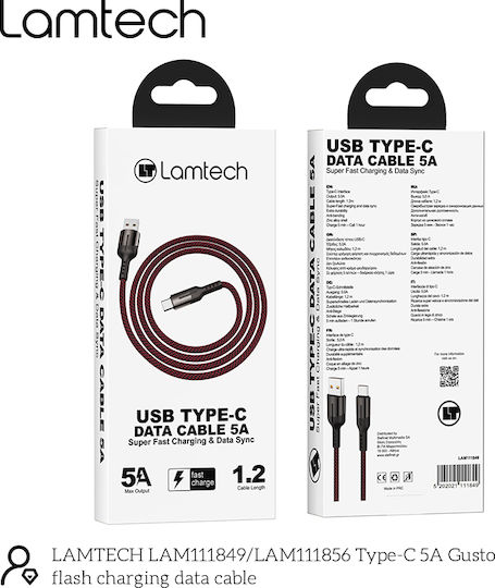Lamtech Braided / Regular USB 2.0 Cable USB-C male - USB-A 100W PD Μαύρο 1.2m LAM111849