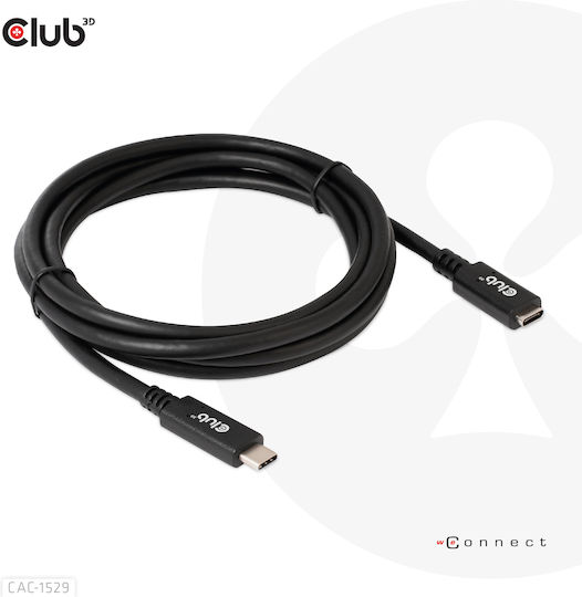 Club3D USB 3.1 Кабел USB-C мъжки - USB-C женски 60W PD Черен 2m CAC-1529
