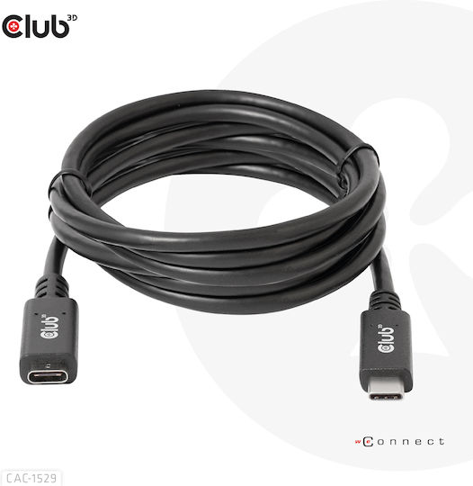 Club3D USB 3.1 Кабел USB-C мъжки - USB-C женски 60W PD Черен 2m CAC-1529