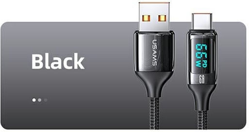 Usams US-SJ544 Braided LED USB 2.0 Cable USB-C Male - USB-A 66W PD Black 1.2m