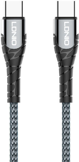 Ldnio LC102 Плетена USB 2.0 Кабел USB-C мъжки - USB-C мъжки 65W Сив 2м