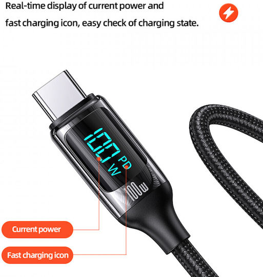 Usams US-SJ546 Geflochtenes LED USB 2.0 Kabel USB-C männlich - USB-C 100W PD Schwarz 1,2m SJ546USB01