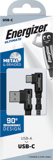 Energizer Angle (90°) / Braided USB 2.0 Cable USB-C male - USB-A Μαύρο 2m C710CKBK