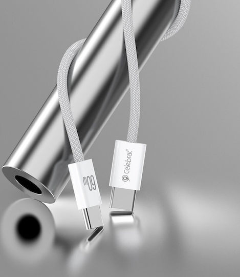 Celebrat U600 Braided USB 2.0 Cable USB-C male - USB-C 60W Λευκό 1m 112612