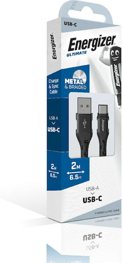 Energizer Braided USB 2.0 Cable USB-C male - USB-A Μαύρο 2m C520CKBK