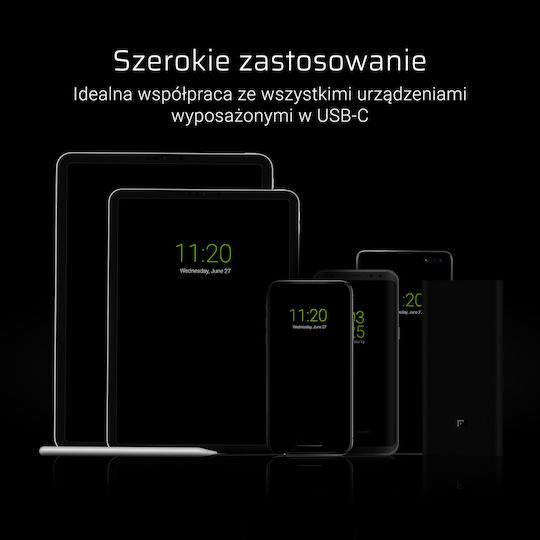 Green Cell Flat USB 2.0 Cable USB-C male - USB-A Μαύρο 0.25m KABGC03