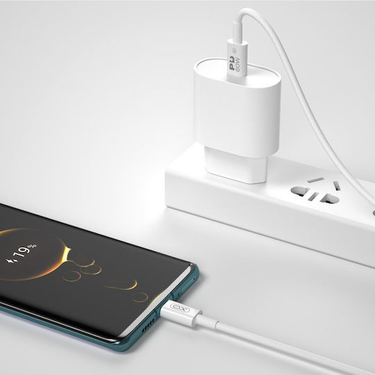 XO NB-Q190B USB 2.0 Cable USB-C male - USB-C 60W PD Λευκό 2m 16.005.0284