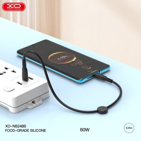 XO NB-Q248B USB 2.0 Cable USB-C Male - USB-C 60W PD Black 0.25m 16.005.0253