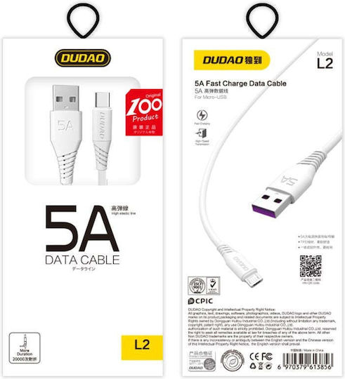 Dudao L2T USB 2.0 Kabel USB-C männlich - USB-A Weiß 2m