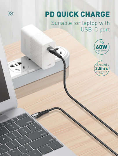 Ldnio LC101 Braided USB 2.0 Cable USB-C Male - USB-C 60W PD Gray 1m