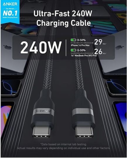 Anker USB 2.0 Cable USB-C Male - USB-C 240W PD Black 1.8m A82E2H12