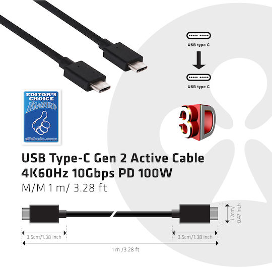 Club3D CAC-1522 USB 3.1 Video Cable USB-C male - USB-C 100W PD Μαύρο 0.8m CAC-1522