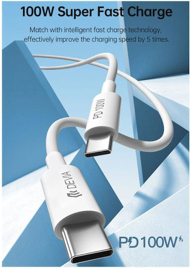Devia EC317 USB 2.0 Cable USB-C Male - USB-C 100W PD White 1.5m