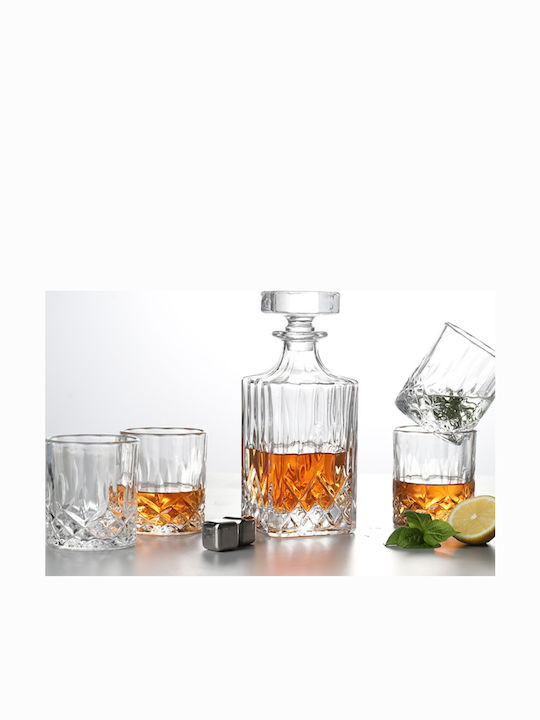 Glass Whiskey Decanter with Stopper & Glasses 4pcs