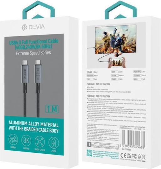 Devia Braided USB 4 Video Cable USB-C Male - USB-C 240W PD Black 1m EC641