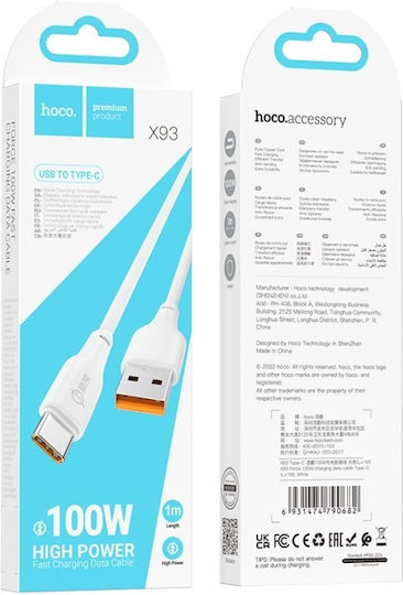 Hoco X93 USB 3.0 Cable USB-C Male - USB-A 100W PD White 1m