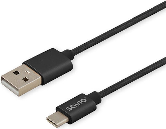 Savio Braided USB 2.0 Cable USB-C Male - USB-A Black 2m CL-129