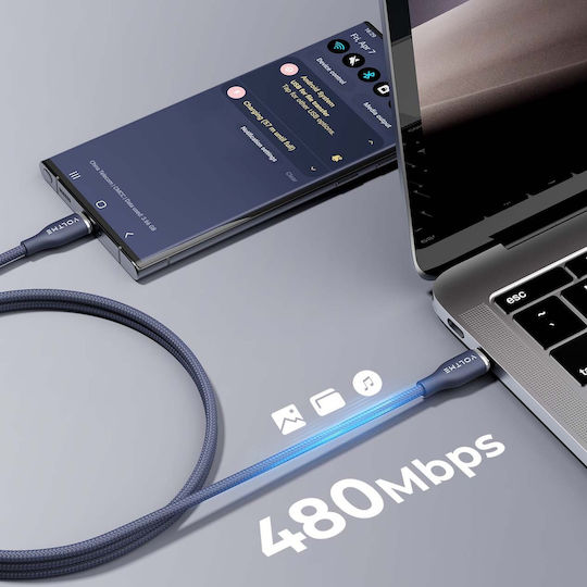 Voltme Braided USB 4 Video Cable USB-C Male - USB-C 100W PD Blue 1.8m C2062