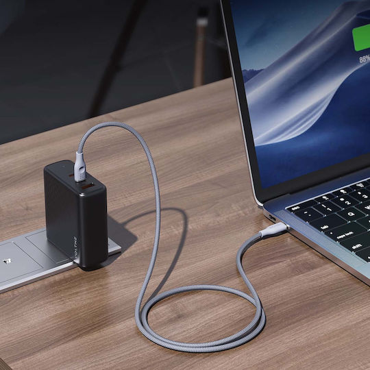 Voltme Braided USB 2.0 USB-C Cable Male USB-C 100W PD Gray 1.8m C2064