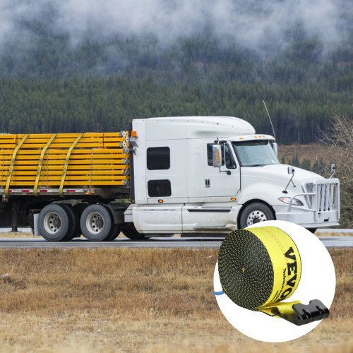 Vevor Winch Straps 4" X 30' 6000 Lbs Load Capacity 18000 Lbs Break Strength Truck Straps Flat Hook Flatbed Tie Downs Cargo Control Trailers Farms Rescues Tree Saver Yellow 10 Pack