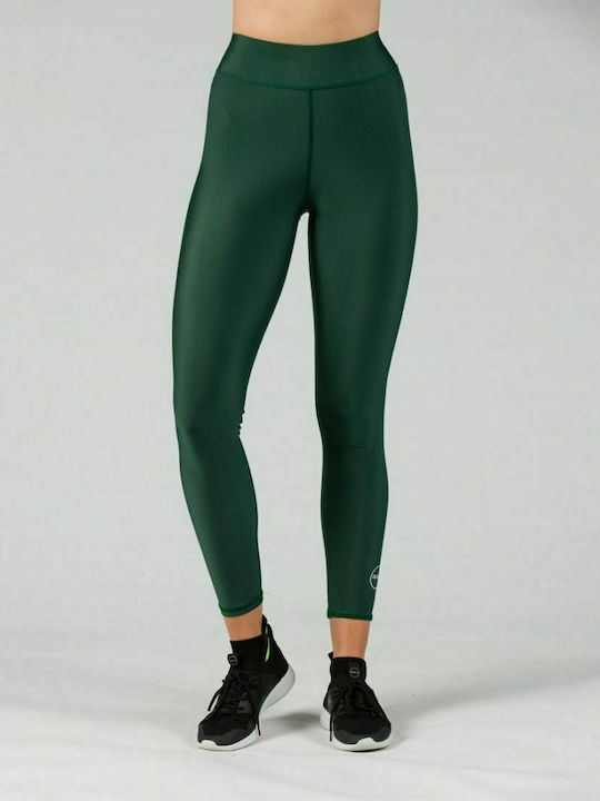 Glow Active 17-21007 Schulung Frauen Gekürzt Leggings Glänzend & Hochgeschnitten Dark Green