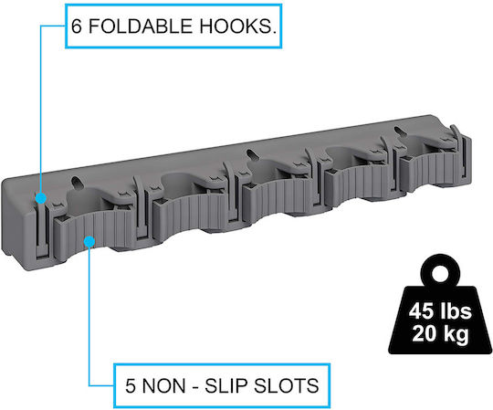 Polyhanger Organizer 5 Rods 6 Folding Hooks Gray 46.5x6.5x7cm Plastic