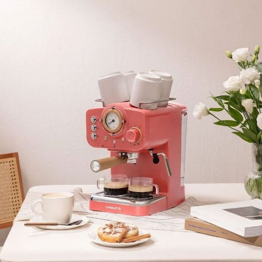 Create Thera Retro Automatic Espresso Machine 1100W Pressure 20bar for Cappuccino Orange