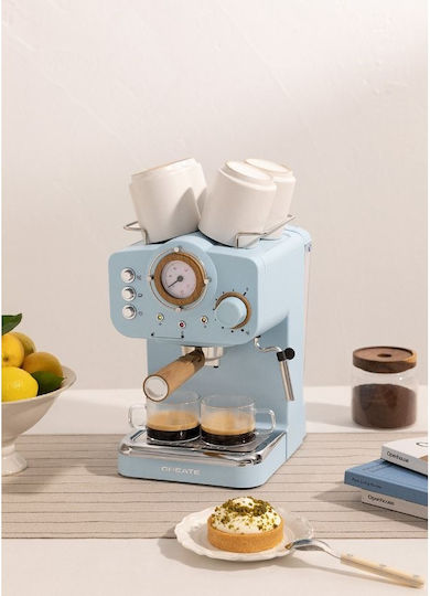 Create Thera Retro Μηχανή Espresso 1100W Πίεσης 20bar για Cappuccino Μπλε