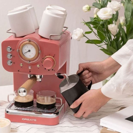 Create Thera Retro Automatic Espresso Machine 1100W Pressure 20bar for Cappuccino Orange