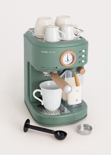 Create Thera Retro Μηχανή Espresso 1100W Πίεσης 20bar για Cappuccino Πράσινη