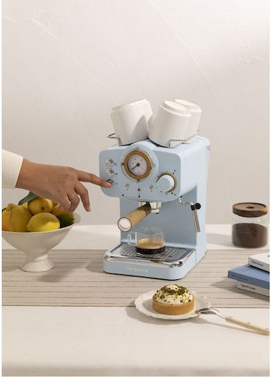 Create Thera Retro Μηχανή Espresso 1100W Πίεσης 20bar για Cappuccino Μπλε