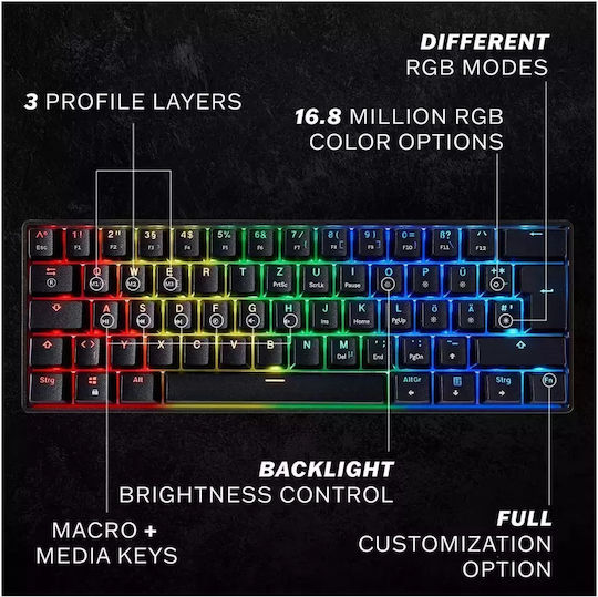HK Gaming GK61 Gaming Mechanical Keyboard 60% with Gateron Yellow switches and RGB lighting (English US)