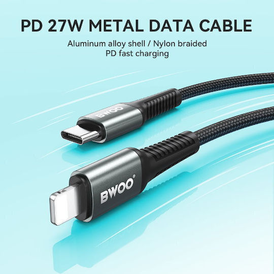 BWOO Braided USB-C to Lightning Cable 30W Μαύρο 3m