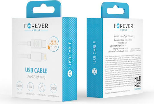 Forever Редовна USB-C към Lightning кабел 60W Бял 1м (8055)