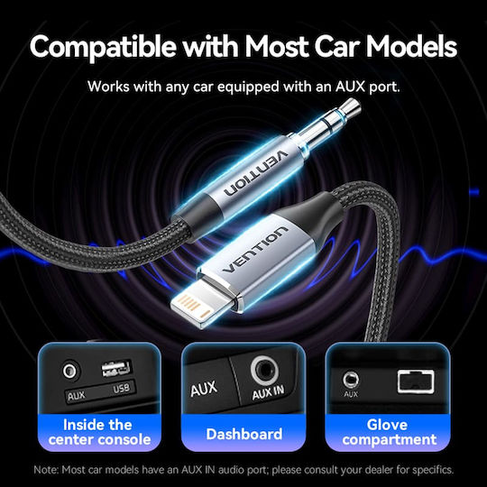 Vention Braided 3.5mm to Lightning Cable Γκρι 1m BMCHF