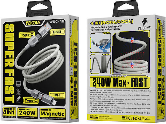 WK Braided la Cablu Lightning 240W Gri 1m