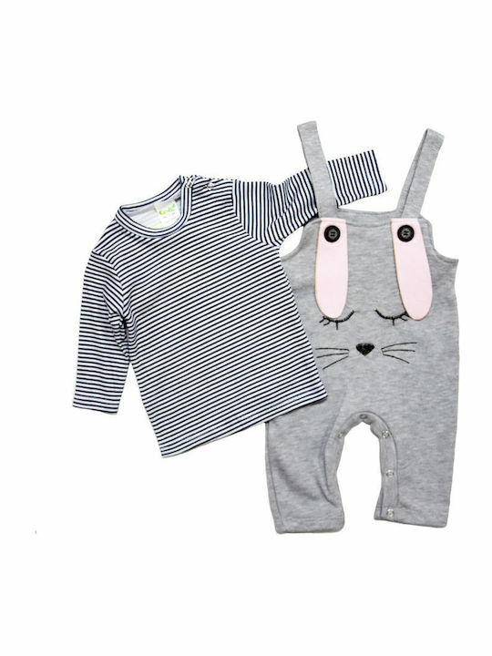 Set Bebe Bunny Salopetă Bluza Gri Roz