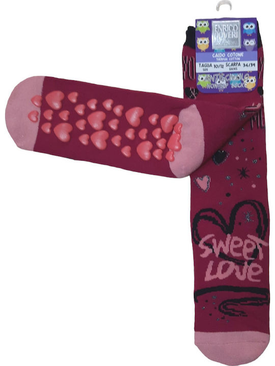 Enrico Coveri Non-Slip Thermal Cotton Kids' Socks Sweet Love Blue