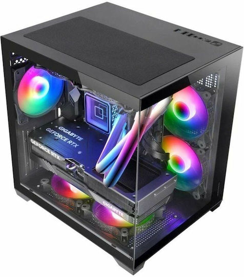 Mars Gaming MCVIEW2 Gaming Mini-Turm Computergehäuse mit Seitenfenster Schwarz