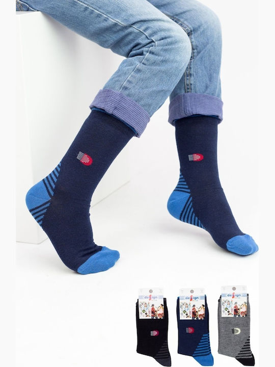 Kids' Socks Boy Design D1 Cotton 3 Pairs Dark Blue