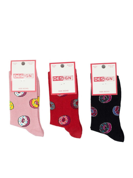 Kids' Socks Girl Design Donut I Cotton 3 Pairs Multicolour