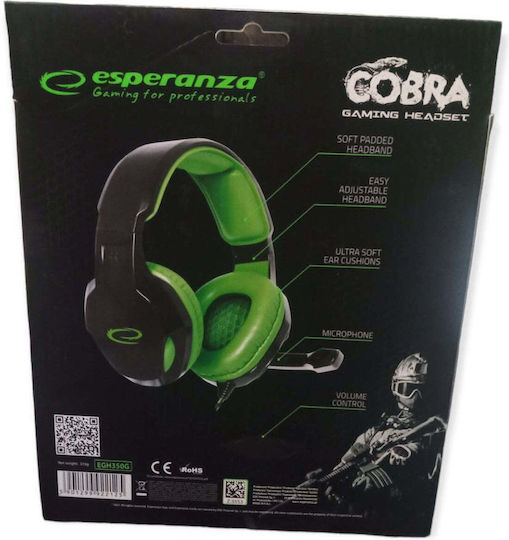 Esperanza Cobra Over Ear Gaming Headset με σύνδεση 2x3.5mm Πράσινο