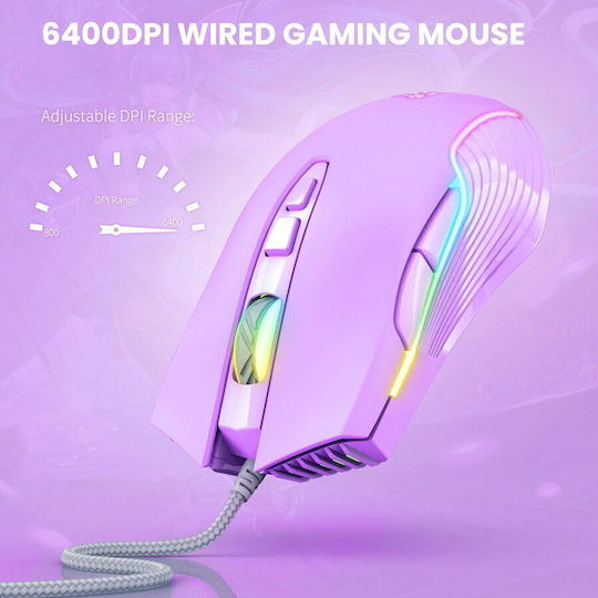 Onikuma CW905 RGB Gaming Gaming Maus 6400 DPI Lila