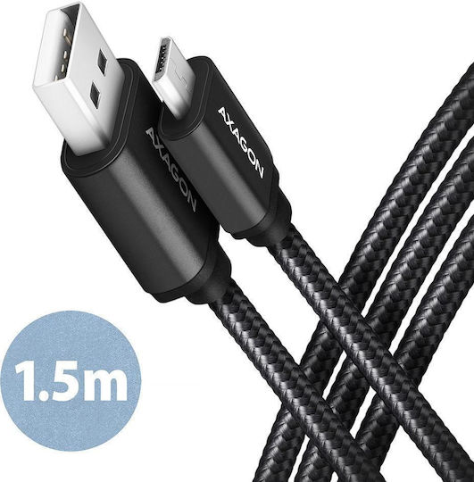 Axagon Regular USB 2.0 to micro USB Cable Μαύρο 1.5m (BUMM-AM15AB) 1τμχ