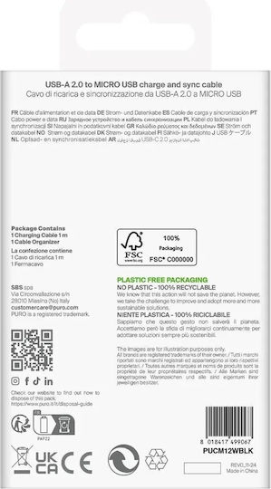 Puro Regulär USB 2.0 auf Micro-USB-Kabel Schwarz 1m 1Stück