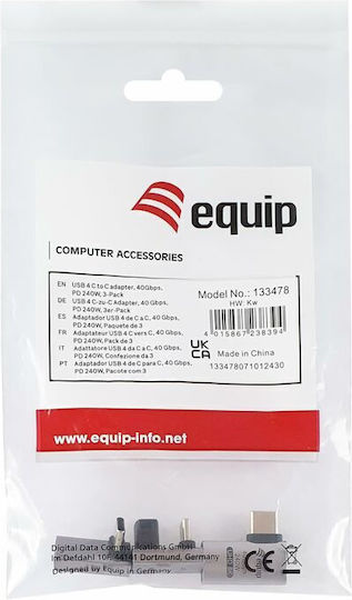 Equip Μετατροπέας USB-C male σε USB-C female Γκρι 1τμχ 133478