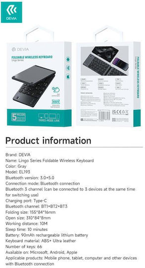 Devia Lingo Wireless Bluetooth Keyboard Only for Tablet International English Gray